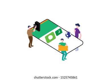 Isometric Phone and call, sms, browser mobile app icons.