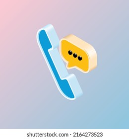 icono de teléfono y chat isométrico, vector de teléfono, persona de contacto, icono de teléfono aislado con gradación de color, adecuado para negocios, teléfono, comunicación, tecnología, etc