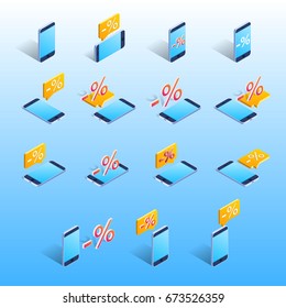 An isometric phone, an isometric discount phone, a set of discount phones