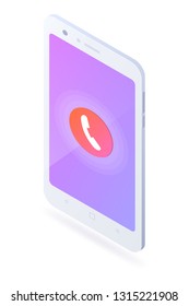 Isometric phone with the image of an incoming call illustration for banner or website.