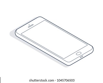 Isometric Phone Isolated On White Background. Isometric Line Art. Vector