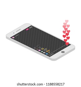 Isometric phone with Live Stream. The template is live streaming. Streaming video in Isometric. Vector illustration.