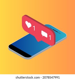 isometric phone notification symbol for application . App button for social media. Vector illustration icon .