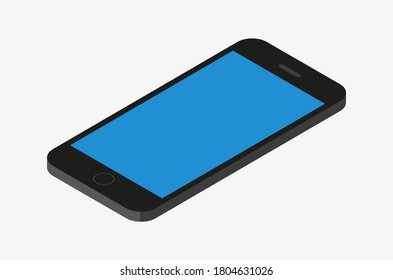 Isometric phone vector illustration. Black smartphone isolated on white background.