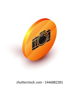 Isometric Photo camera icon isolated on white background. Foto camera icon. Orange circle button. Vector Illustration