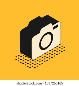 Isometric Photo camera icon isolated on yellow background. Foto camera icon.  Vector Illustration