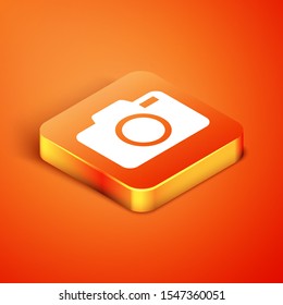 Isometric Photo camera icon isolated on orange background. Foto camera icon.  Vector Illustration