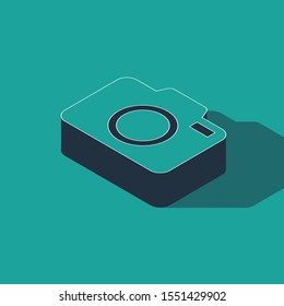 Isometric Photo camera icon isolated on green background. Foto camera icon.  Vector Illustration