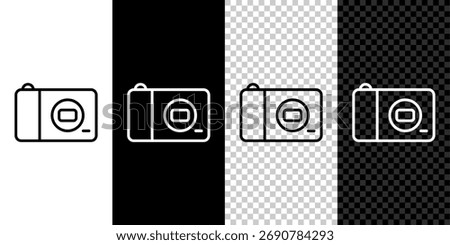 Isometric Photo camera icon isolated on grey background. Foto camera icon. Blue square button. Vector