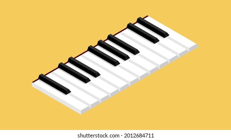 Isometric piano keys on a yellow background. Suitable for badges or logos.