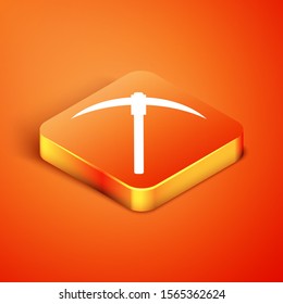 Isometric Pickaxe icon isolated on orange background. Blockchain technology, cryptocurrency mining, bitcoin, digital money market, cryptocoin wallet.  Vector Illustration