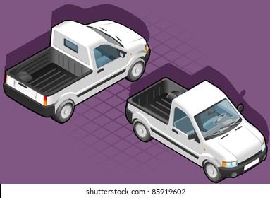Isometric Pickup Pick Up Truck Vehicle Front And Back View Vector Illustration Utility Car Set