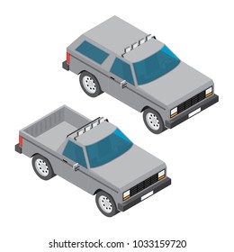 Isometric pickup and suv car illustration icons on white background