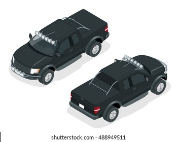 Isometric Pickup truck illustration. Can be used for advertisement, infographics, game or mobile apps icon. 