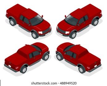Isometric Pickup truck illustration. Can be used for advertisement, infographics, game or mobile apps icon. 