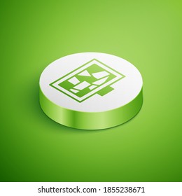 Isometric Picture art icon isolated on green background. White circle button. Vector.