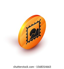 Isometric Picture landscape icon isolated on white background. Orange circle button. Vector Illustration