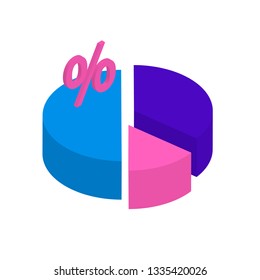Isometric pie chart divided into sectors represented a proportion of the whole. Percentage vector illustration