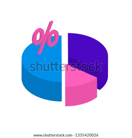 Isometric pie chart divided into sectors represented a proportion of the whole. Percentage vector illustration