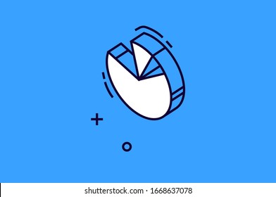 Isometric pie chart icon isolated on blue background, data analysis statistics design element for business infographics, financial graph, information datum, info symbol 3d vector line art illustration