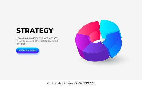 Gráfico gráfico de tarta isométrico. Diagrama 3D dividido en 5 opciones o pasos