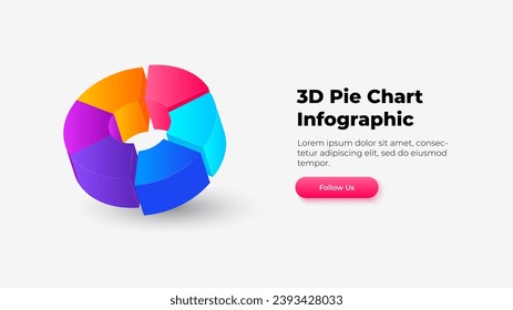 Isometric pie chart infographic. 3D diagram divided into 6 options, steps or processes