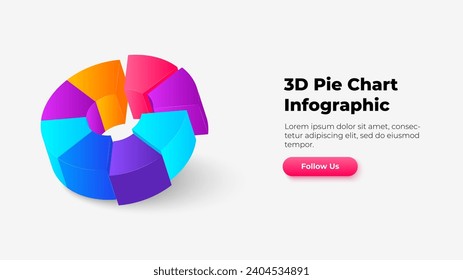 Gráfico gráfico de tarta isométrico. Diagrama 3D dividido en 8 opciones, pasos o procesos