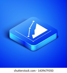 Isometric Pie chart infographic icon isolated on blue background. Diagram chart sign. Blue square button. Vector Illustration