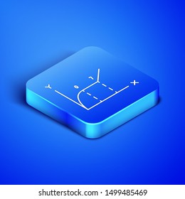 Isometric Pie chart infographic icon isolated on blue background. Diagram chart sign. Blue square button. Vector Illustration