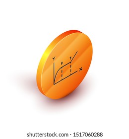 Isometric Pie chart infographic icon isolated on white background. Diagram chart sign. Orange circle button. Vector Illustration