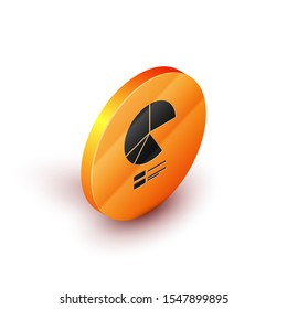 Isometric Pie chart infographic icon isolated on white background. Diagram chart sign. Orange circle button. Vector Illustration