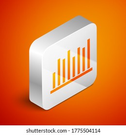 Isometric Pie chart infographic icon isolated on orange background. Diagram chart sign. Silver square button. Vector Illustration