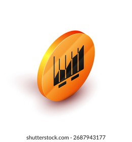 Isometric Pie chart infographic icon isolated on white background. Diagram chart sign. Orange circle button. Vector Illustration