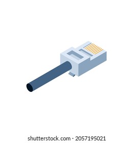 Isometric Piece Of Ethernet Cable Icon On White Background Vector Illustration