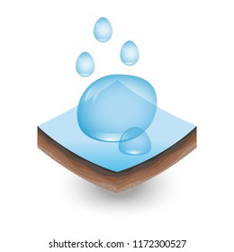 Isometric piece of the soil with shadow and water drops
