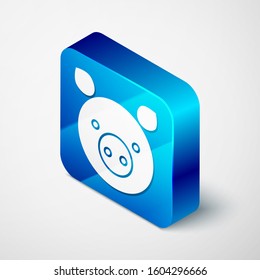 Isometric Pig zodiac sign icon isolated on white background. Astrological horoscope collection. Blue square button. Vector Illustration