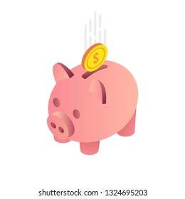 Isometric Piggy Bank. Vector Illustration.