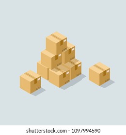 Isometric pile of cardboard boxes vector illustration. Moving / parcel delivery delay flat design concept.