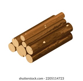 pila isométrica de troncos de madera sobre fondo blanco Ilustración vectorial 3d