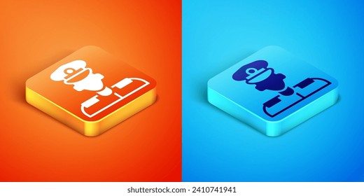 Isometric Pilot icon isolated on orange and blue background.  Vector