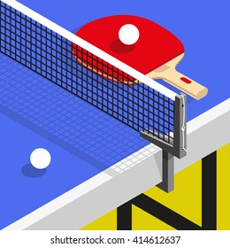 Isometric Ping Pong Still Life Illustration Table Tennis Racket