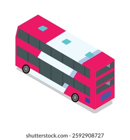 Isometric Pink Double Decker Bus Illustration Vector