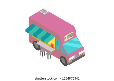Isometric of pink food truck