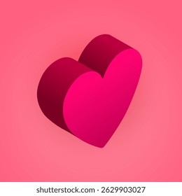 Icono de corazón rosa isométrico en estilo 3D plano