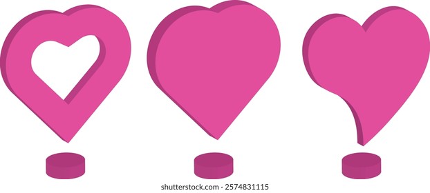 isometric pink heart shape set