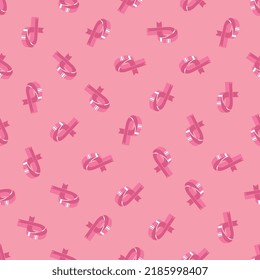 Isometric pink ribbons in abstract seamless pattern for greeting cards, poster invitations, brochures, etc. Breast cancer awareness month concept vector background stock illustration
