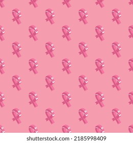 Isometric pink ribbons seamless pattern for greeting cards, poster invitations, brochures, etc. Breast cancer awareness month concept vector background stock illustration