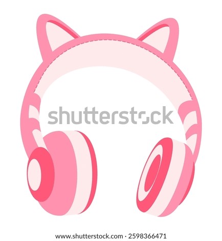 Isometric pink wireless over ear headphones with decorative cat ears. Portable gadget fashionable girly accessory. 3D vector isolated on white background