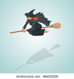 Isometric Pin-up witch flying on her broom