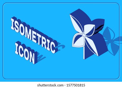 Isometric Pinwheel icon isolated on blue background. Windmill toy icon.  Vector Illustration